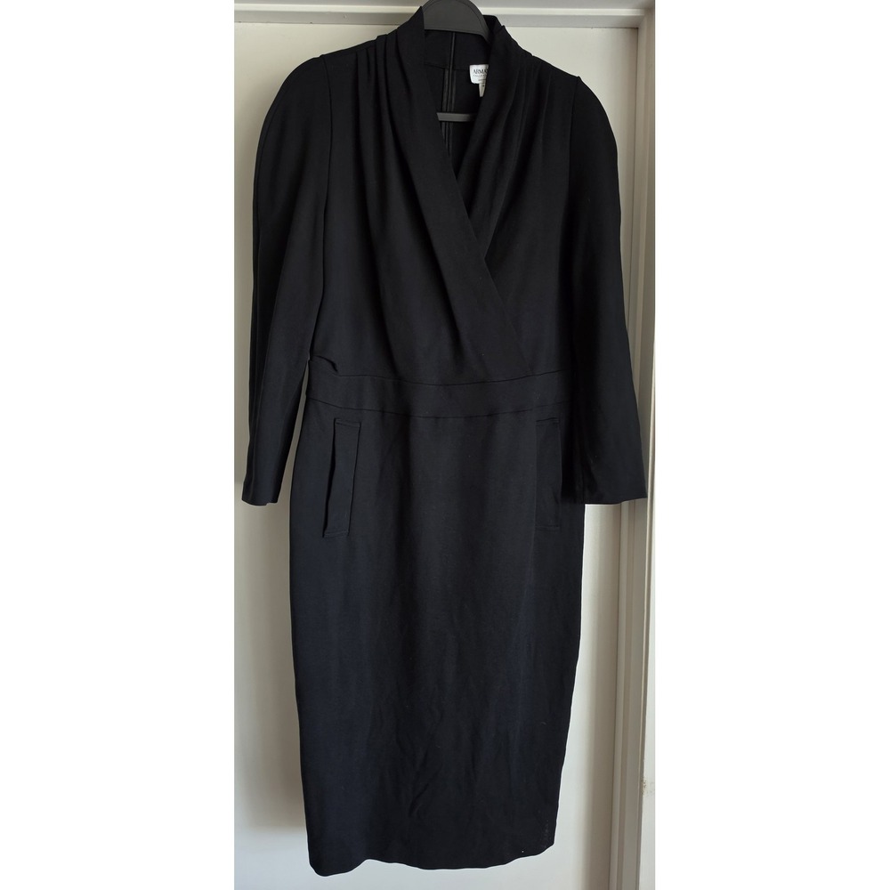 Armani Collezioni Womens Maxi Dress 14 Black Solid Long Sleeve Gown Designer